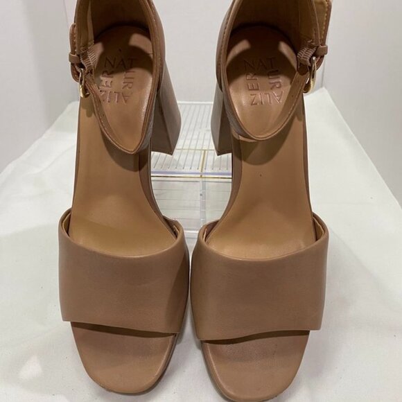 Naturalizer Platform Block Heel Sandals Tan Nude Leather Size 8 - Picture 2 of 12